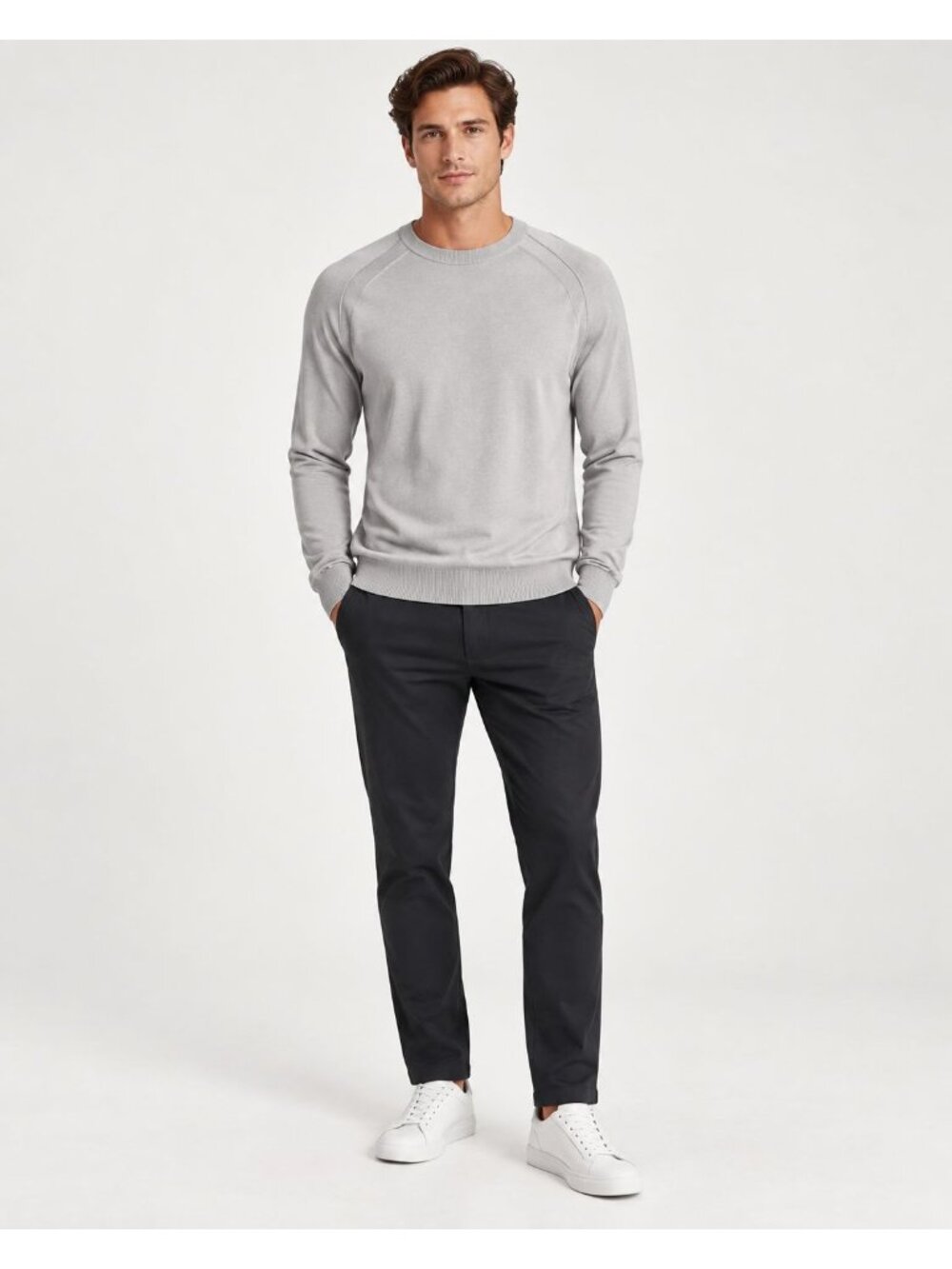 Ted Baker London Saddle Shoulder Grey Crew Neck Sweater Size 2